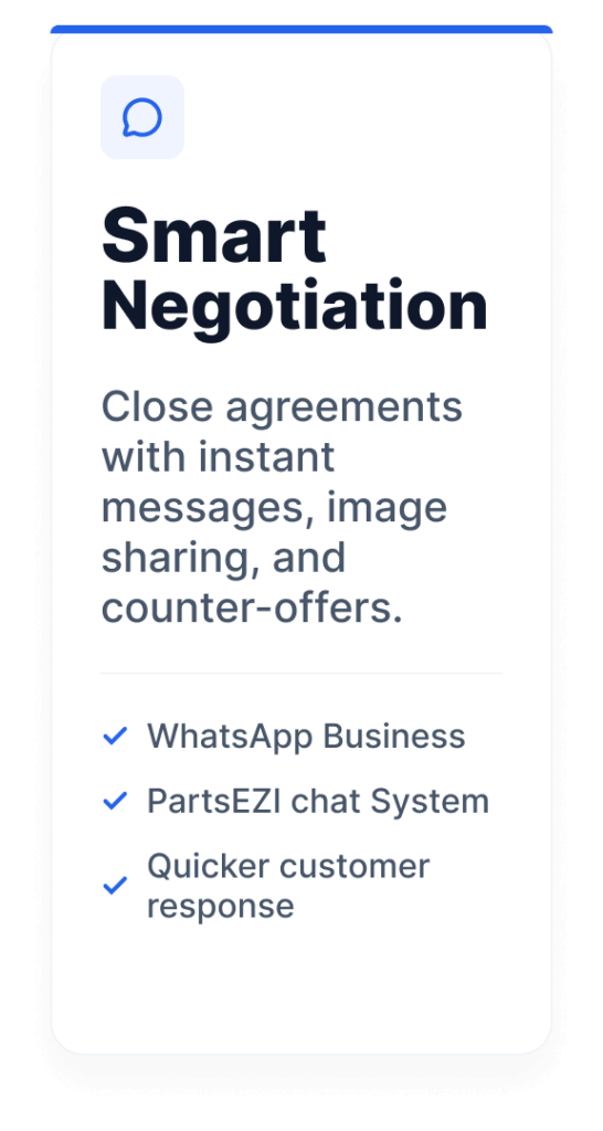 Have the convenience of exchanging messages to your customers and partners through your whatsApp account anytime. Messages will be synched to you PartsEZI messages for better referencing.